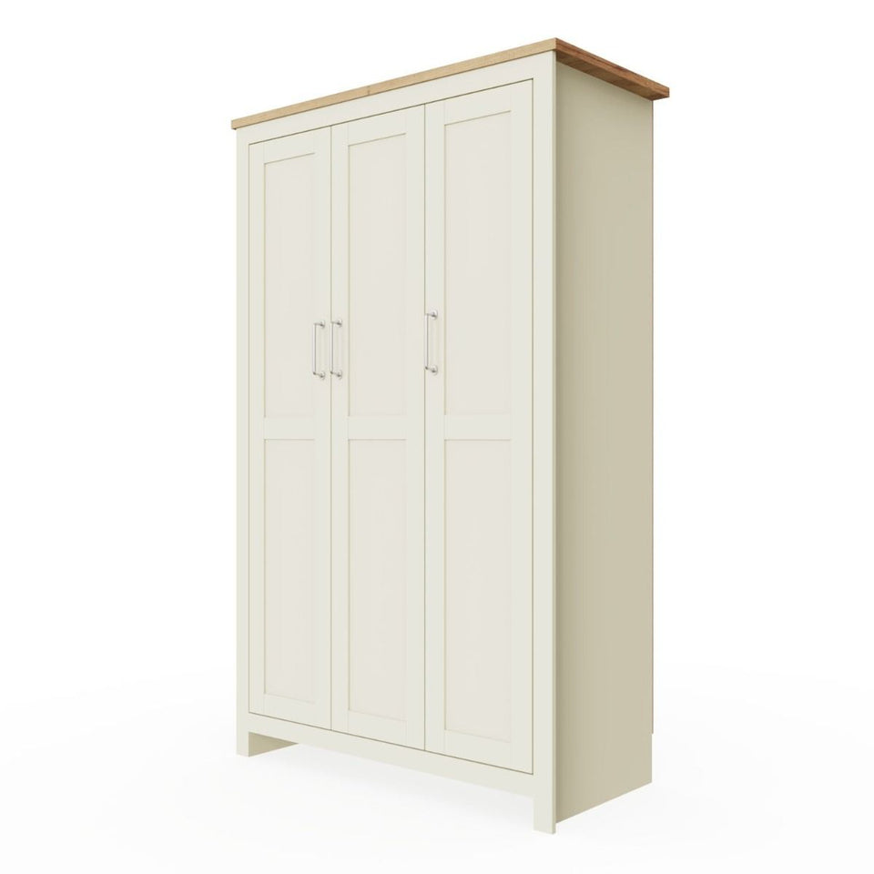 Ite 3 Door Wardrobe with Hanging Rail, Shelving, and Storage Drawers – Cream & Oak Effect