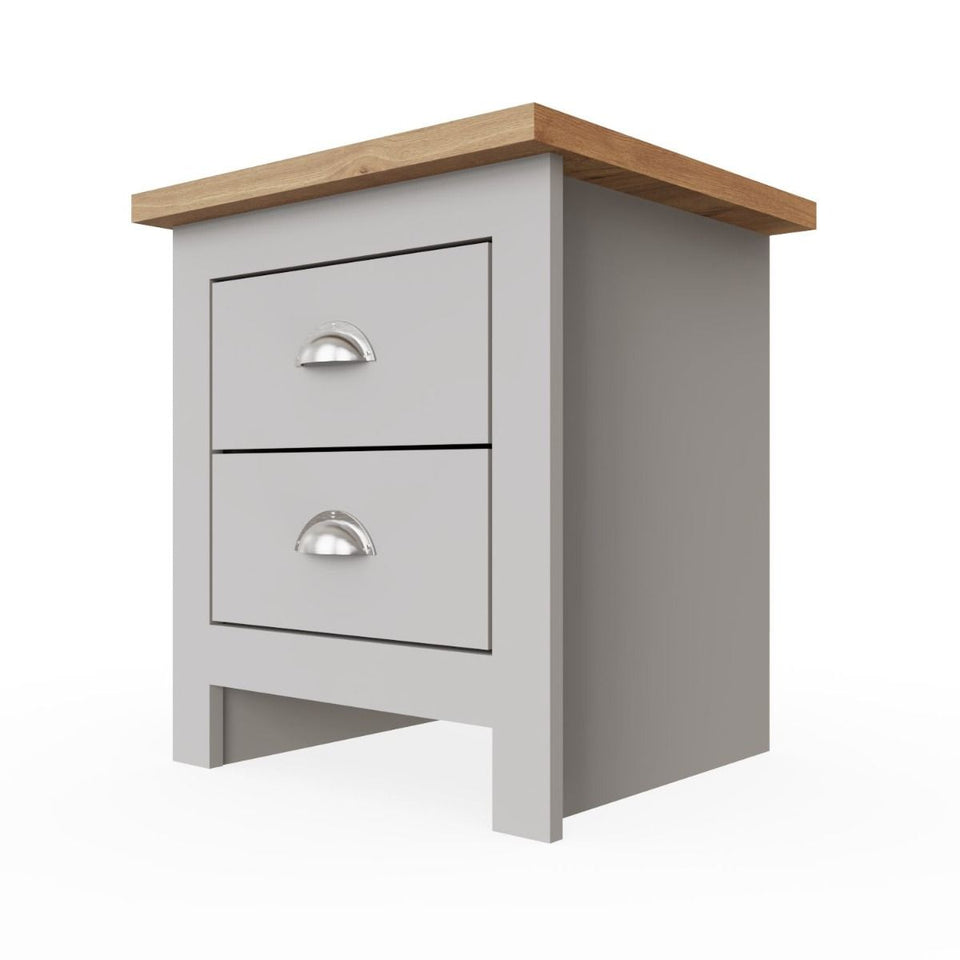 Nightstand with 2 Drawers Ite Range Light Grey & Oak Effect Bedroom Bedside Cabinet