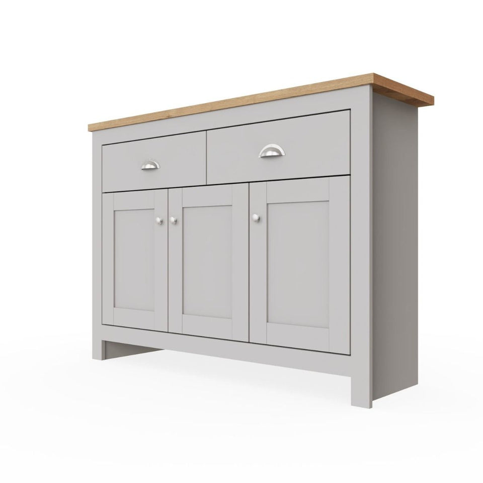 Grey Sideboard Cabinet with Oak Top – 3 Door 2 Drawer Storage Unit for Dining or Living Room