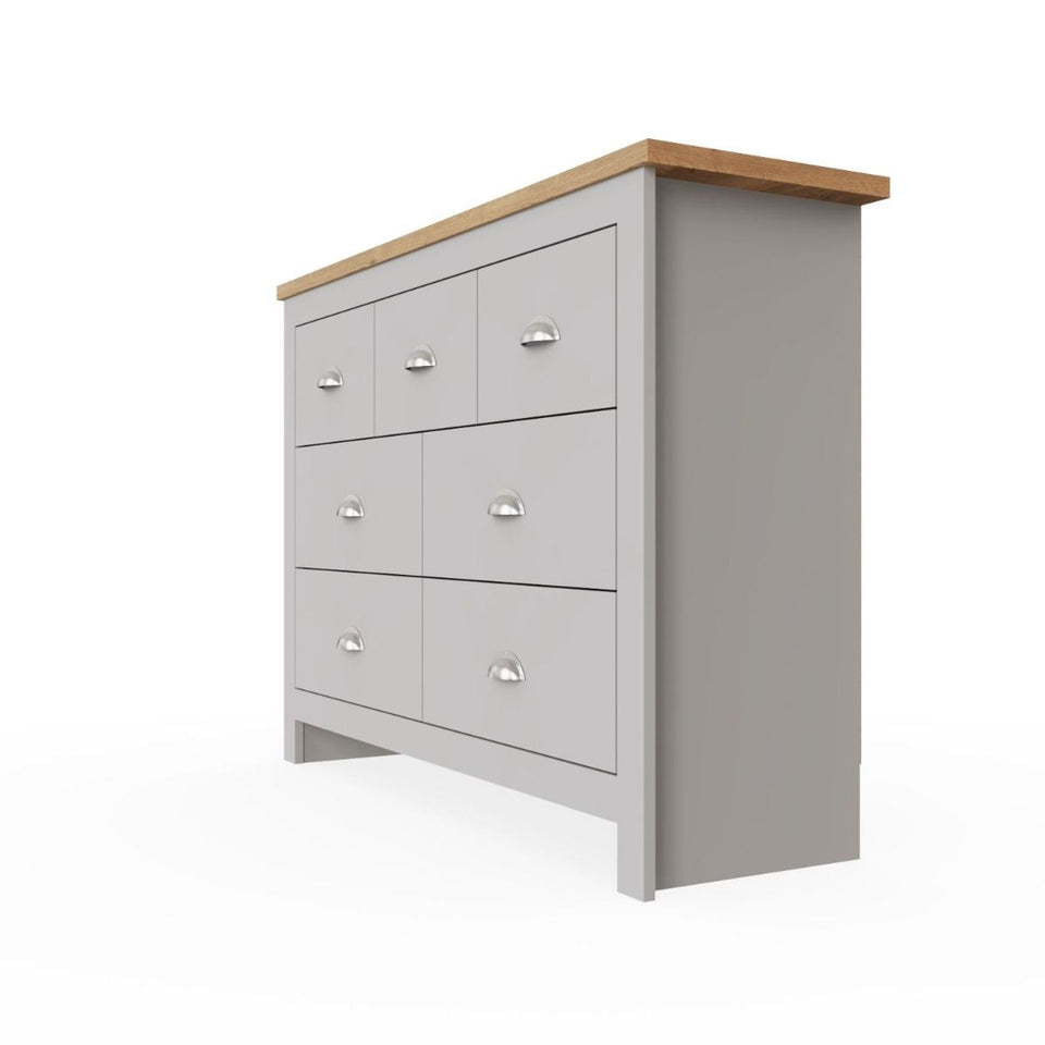 7 Drawer Chest of Drawers Stylish Bedroom Furniture Cabinet in Light Grey with Oak Top Storage Solution for Bedroom and Living Spaces