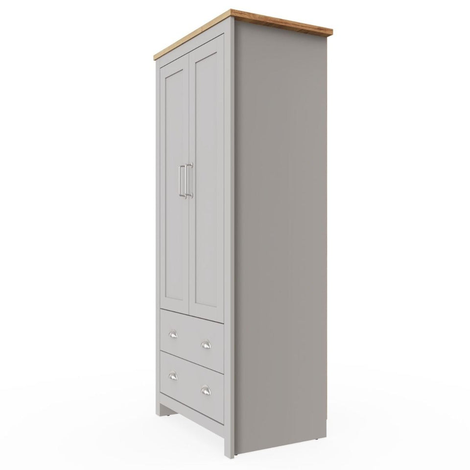 2 Door Wardrobe Light Grey & Oak with Rail & Drawers – Ite Bedroom Storage