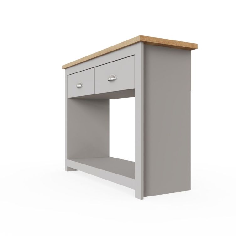 Console Table Sideboard Cabinet with Storage – 2 Solid Drawers and Door Unit in Light Grey with Oak Effect Top for Living and Dining Room Furniture