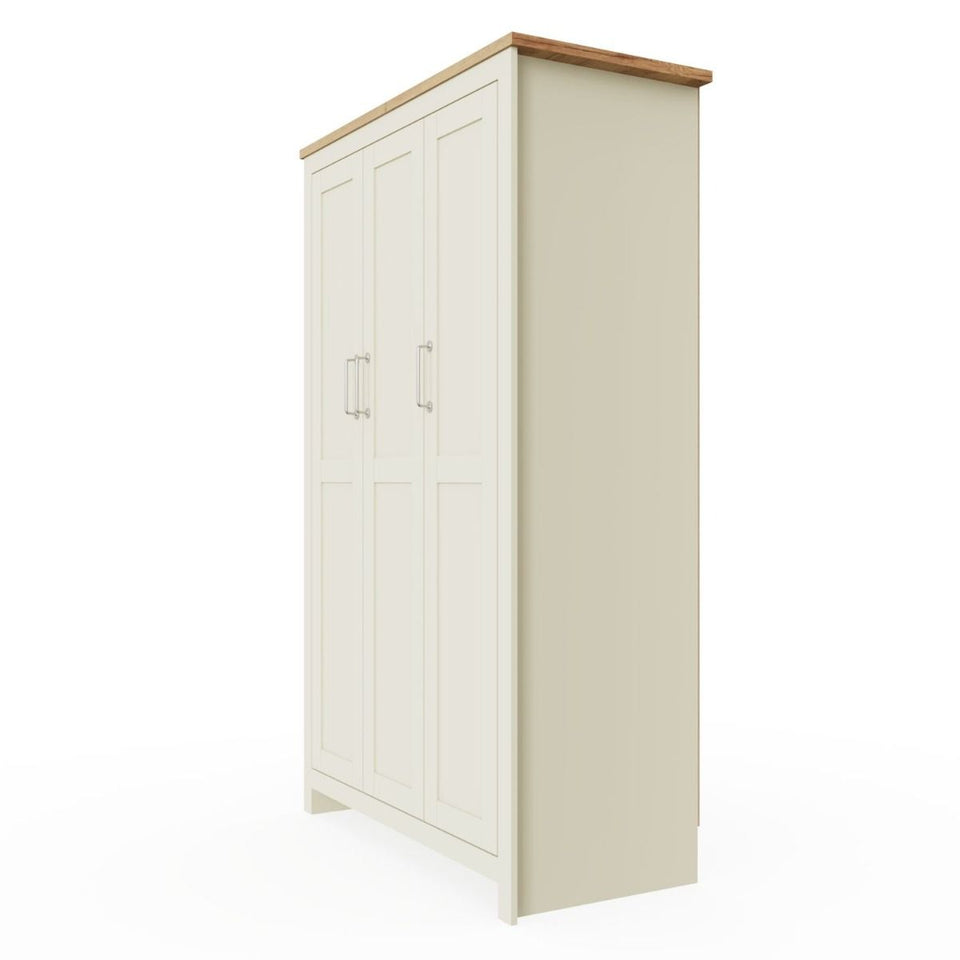 Ite 3 Door Wardrobe with Hanging Rail, Shelving, and Storage Drawers – Cream & Oak Effect