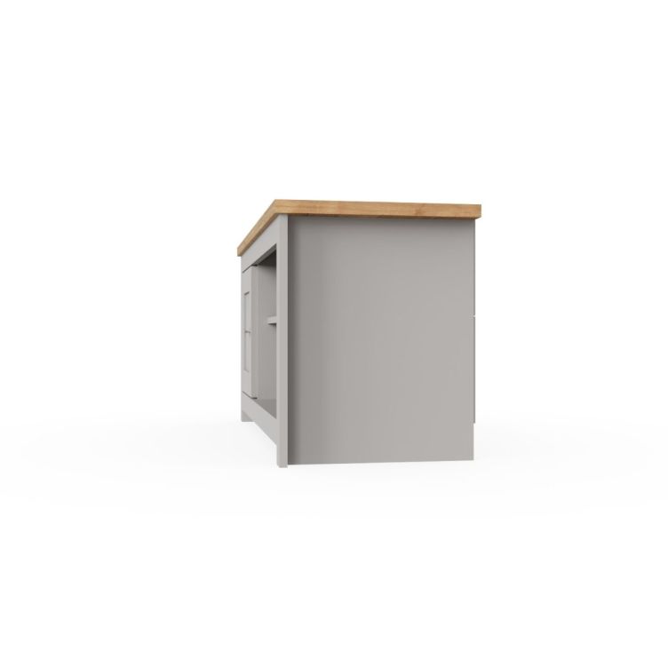 TV Stand Cabinet Unit – Modern TV Unit with 1 Door and Open Shelf in Light Grey with Cascading Oak Top