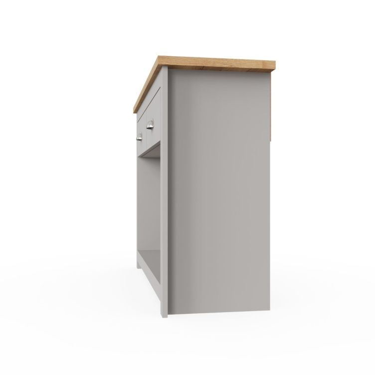 Console Table Sideboard Cabinet with Storage – 2 Solid Drawers and Door Unit in Light Grey with Oak Effect Top for Living and Dining Room Furniture