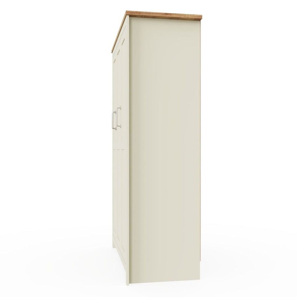 Ite 3 Door Wardrobe with Hanging Rail, Shelving, and Storage Drawers – Cream & Oak Effect