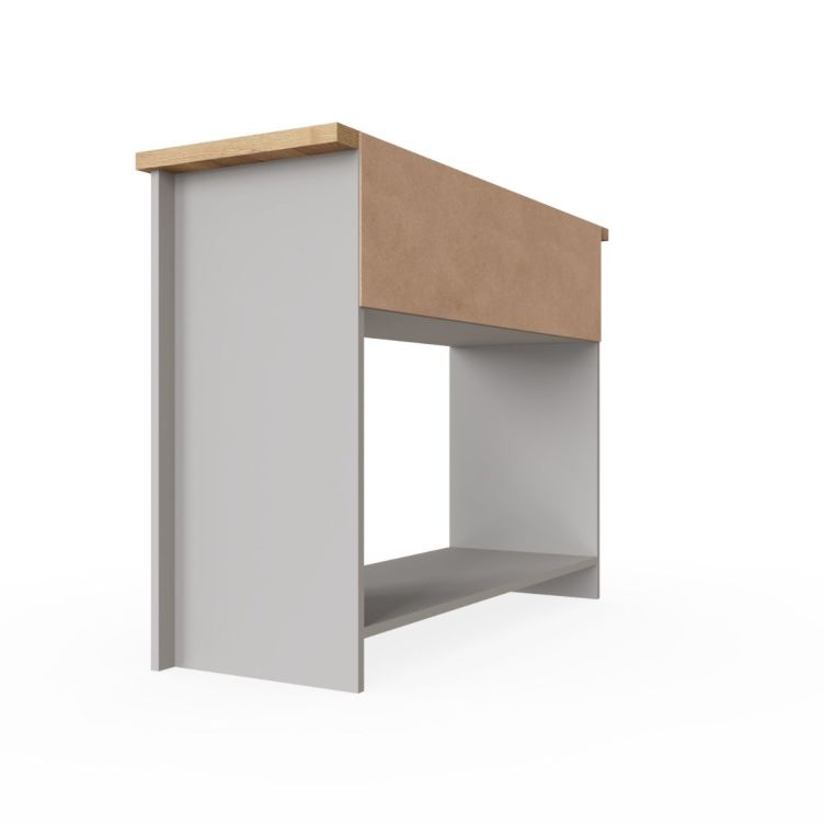 Console Table Sideboard Cabinet with Storage – 2 Solid Drawers and Door Unit in Light Grey with Oak Effect Top for Living and Dining Room Furniture