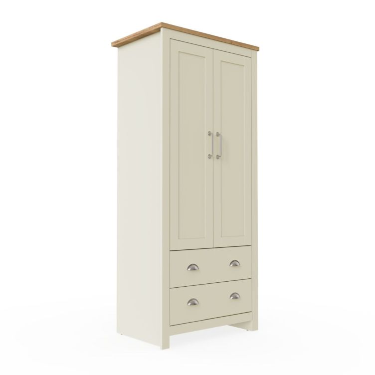 Ite 2 Door Wardrobe with Storage, Hanging Rail, Shelving, and Drawers Cream & Oak Effect