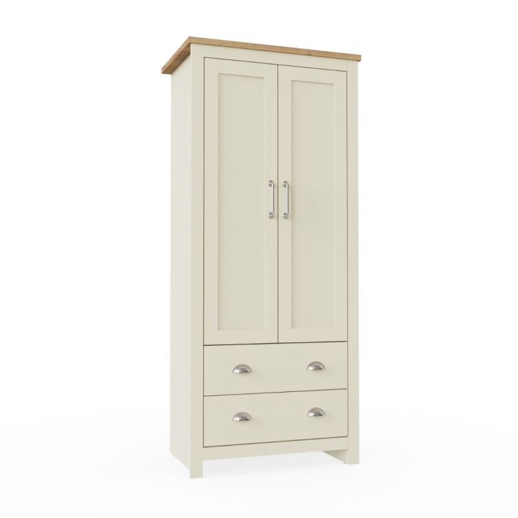 Ite 2 Door Wardrobe with Storage, Hanging Rail, Shelving, and Drawers Cream & Oak Effect