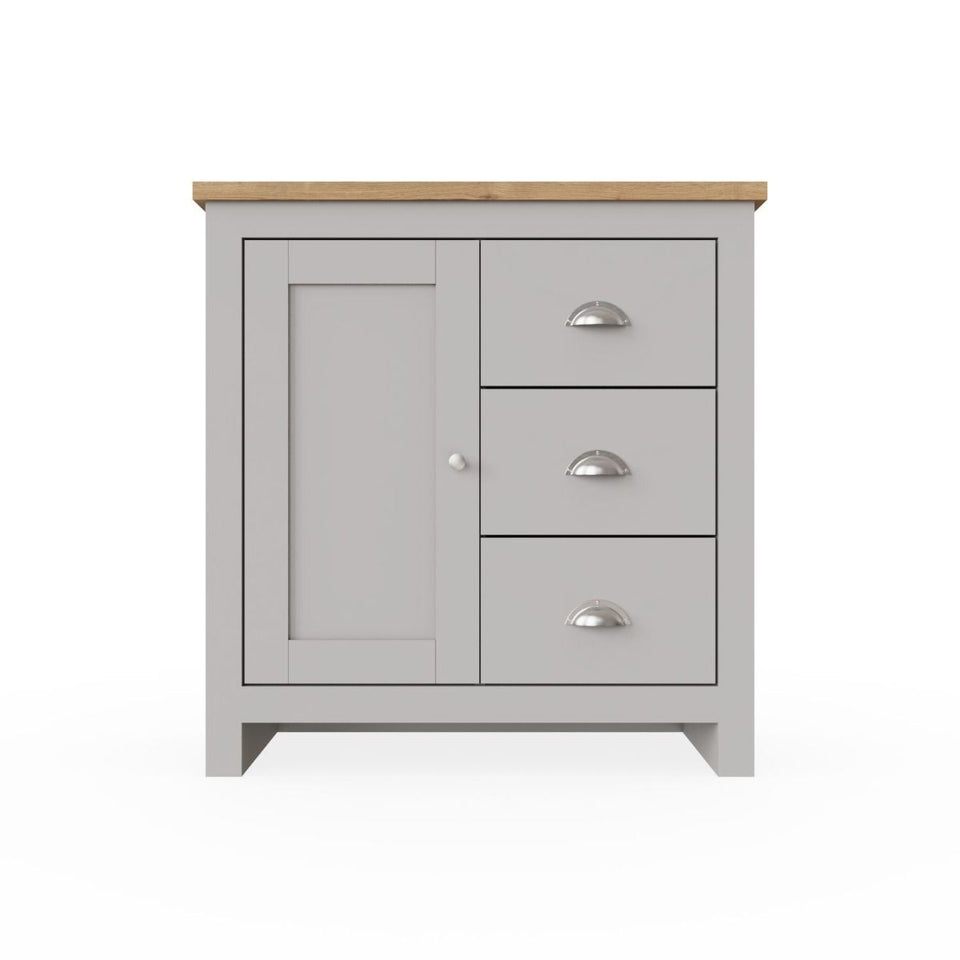 Sideboard Cabinet with 1 Door and 3 Solid Drawers Storage Buffet Unit for Living and Dining Room Furniture in Cream