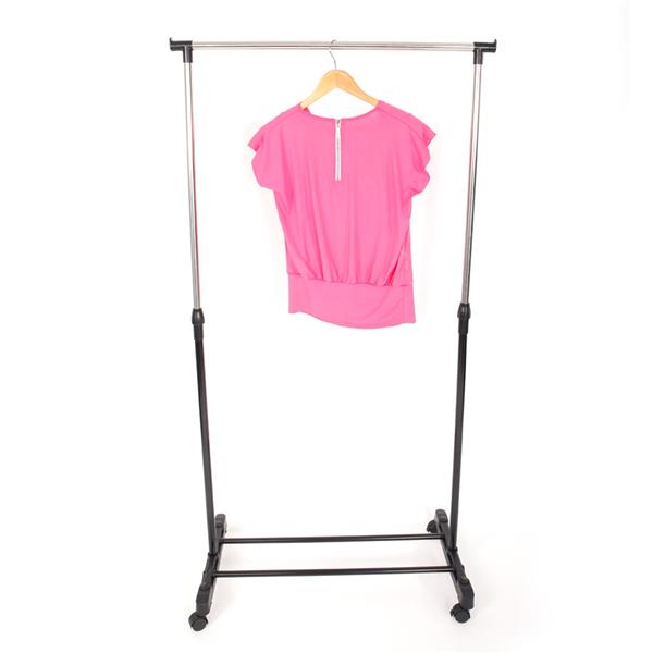 Single-bar Vertical & Horizontal Stretching Stand Clothes Rack Portable Wardrobe with Shoe Shel Black & Silver