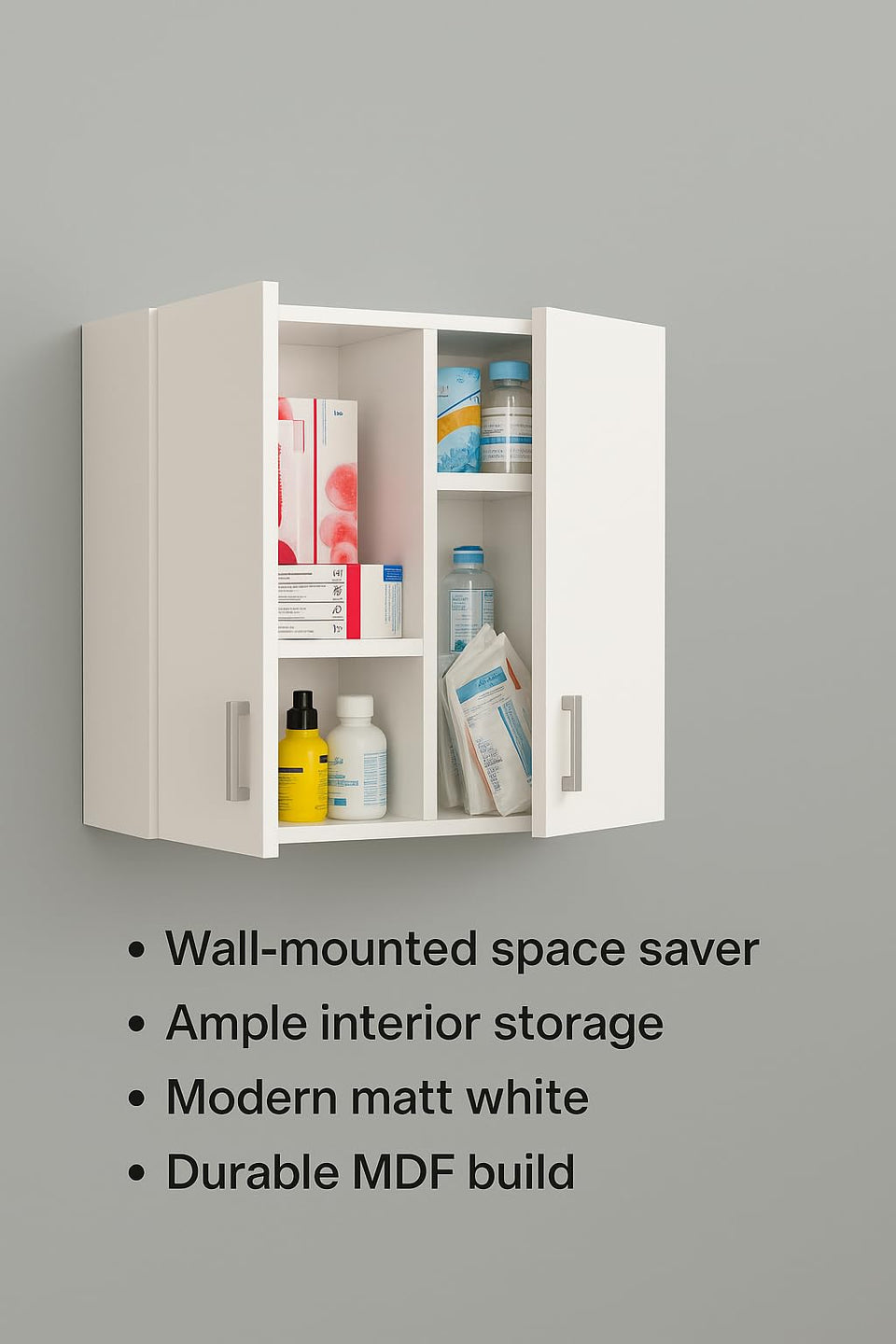 White Storage Wall Cupboard 59cm Wide – Multi-Purpose Wall-Mounted Cabinet