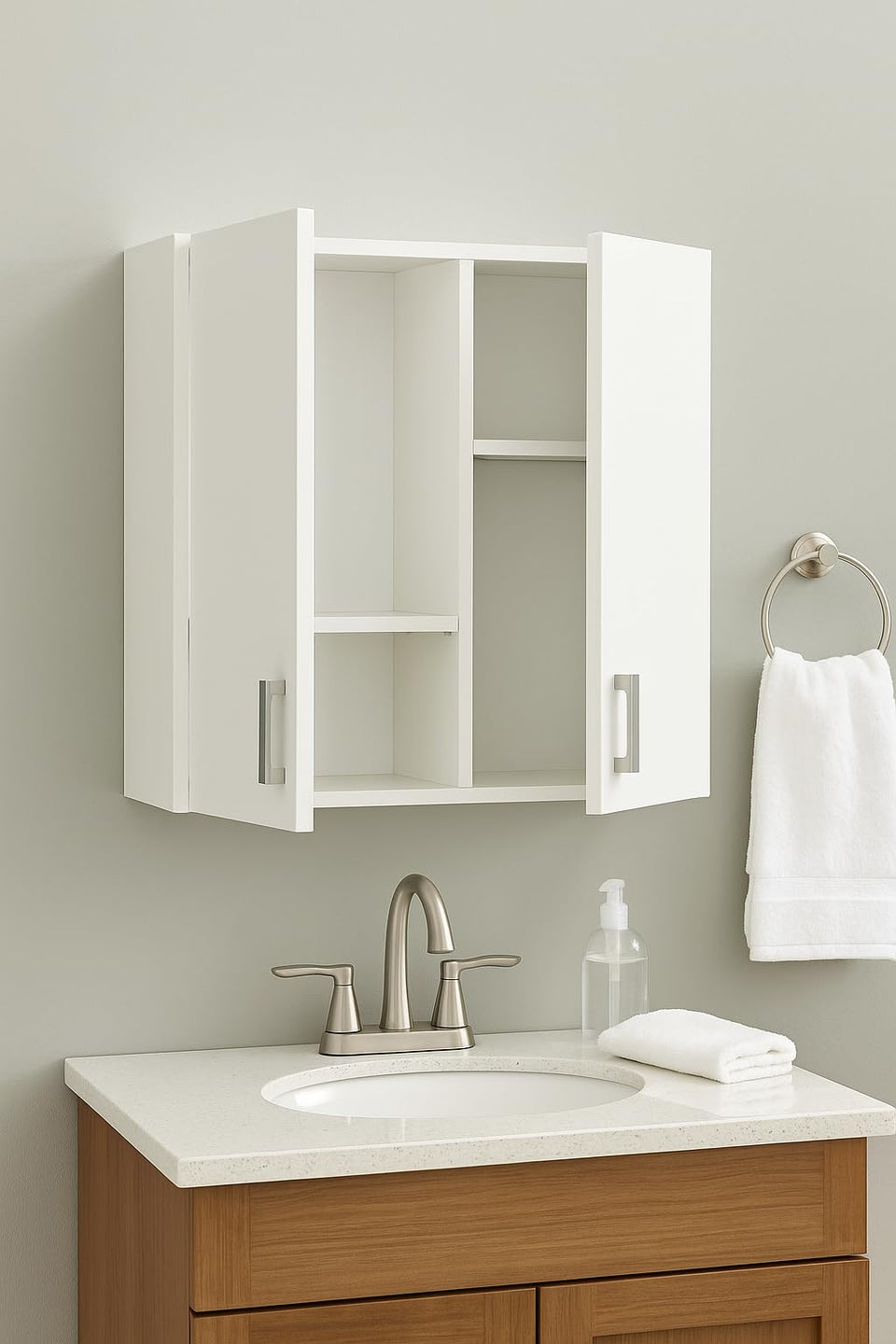 White Storage Wall Cupboard 59cm Wide – Multi-Purpose Wall-Mounted Cabinet