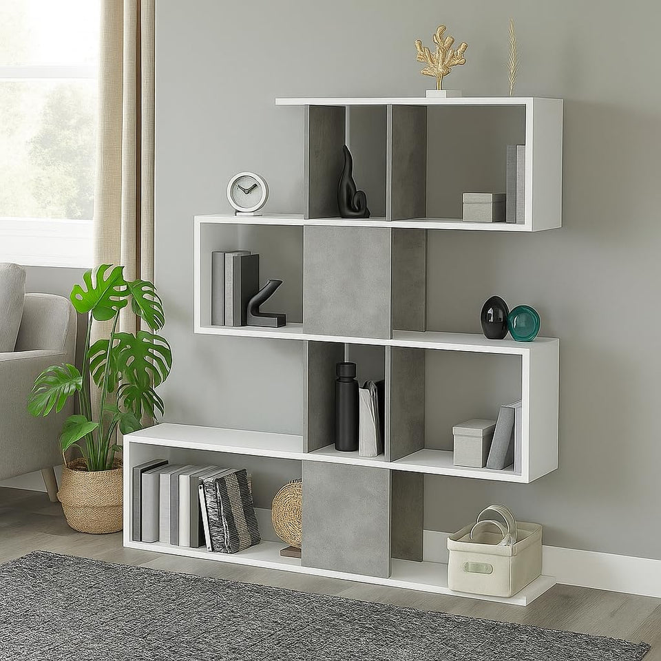 Lavish Kitchen Isle 5-tier bookcase with white and grey shelves, featuring 10 storage cubes for organizing books and decor.