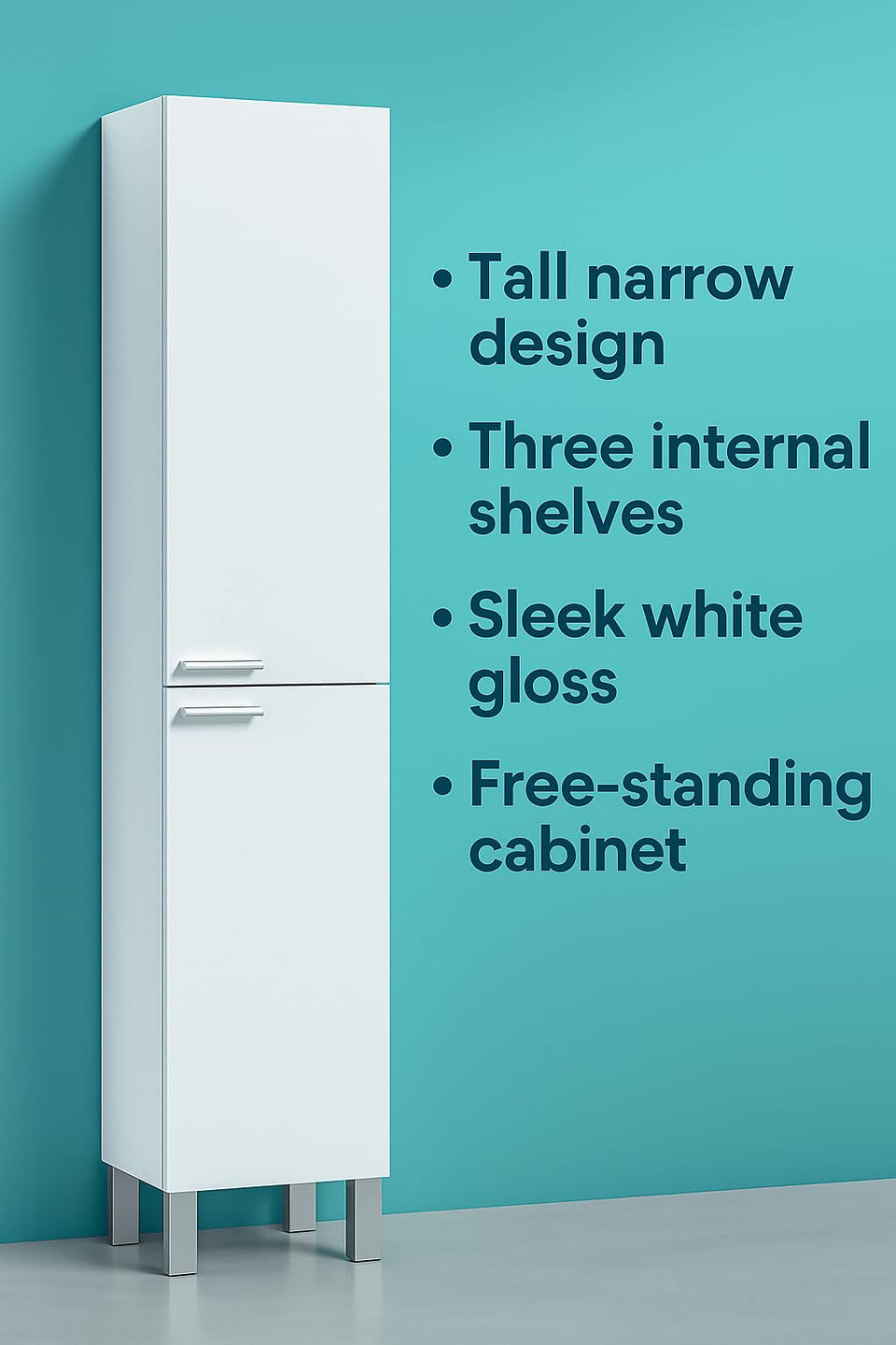 Serenade Tall Narrow Bathroom Cupboard Sleek White Gloss Storage Solution