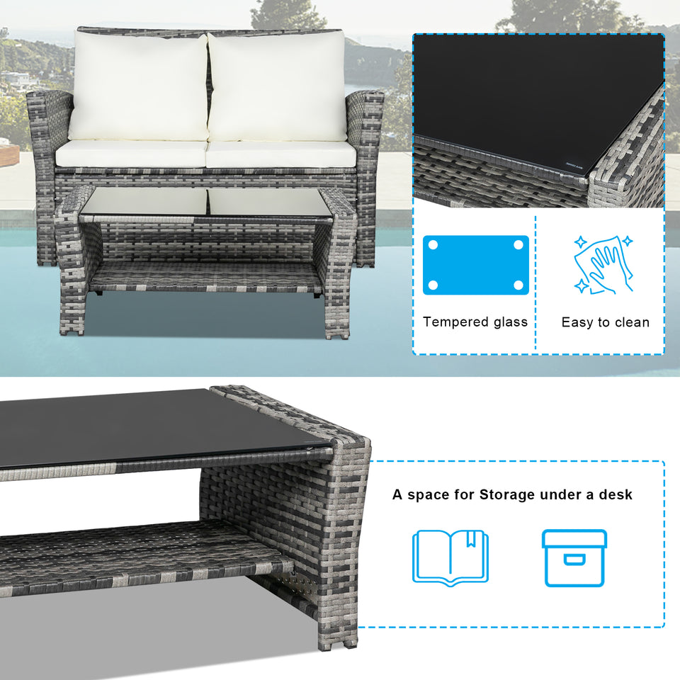 Outdoor Rattan Sofa Combination Four-piece Package-Grey