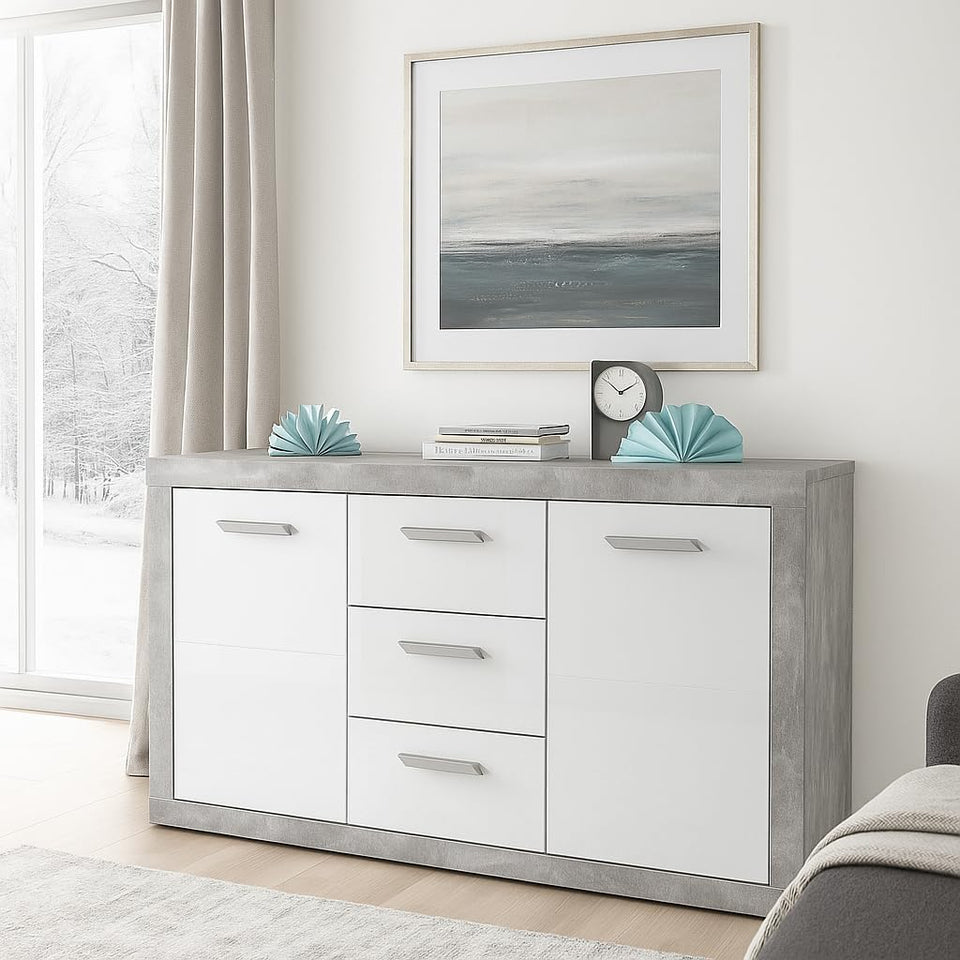 Cosmo Large Sideboard Grey and White Gloss with 2 Doors  and 3 Drawers