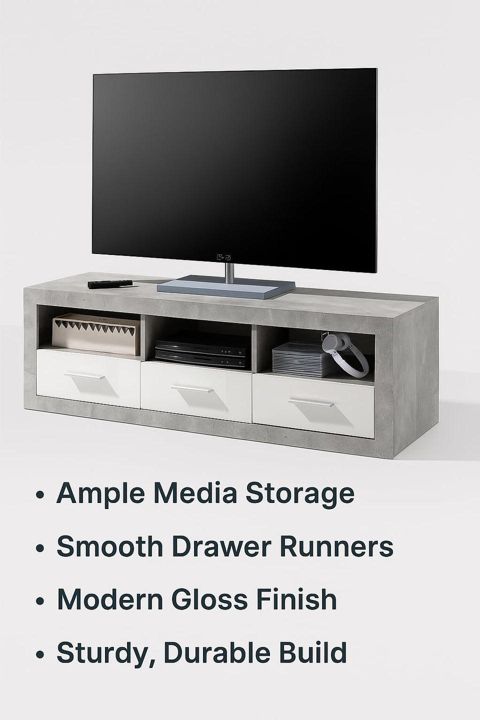 Cosmo Large TV Cabinet Grey and White Gloss - Lavish Kitchen Isle