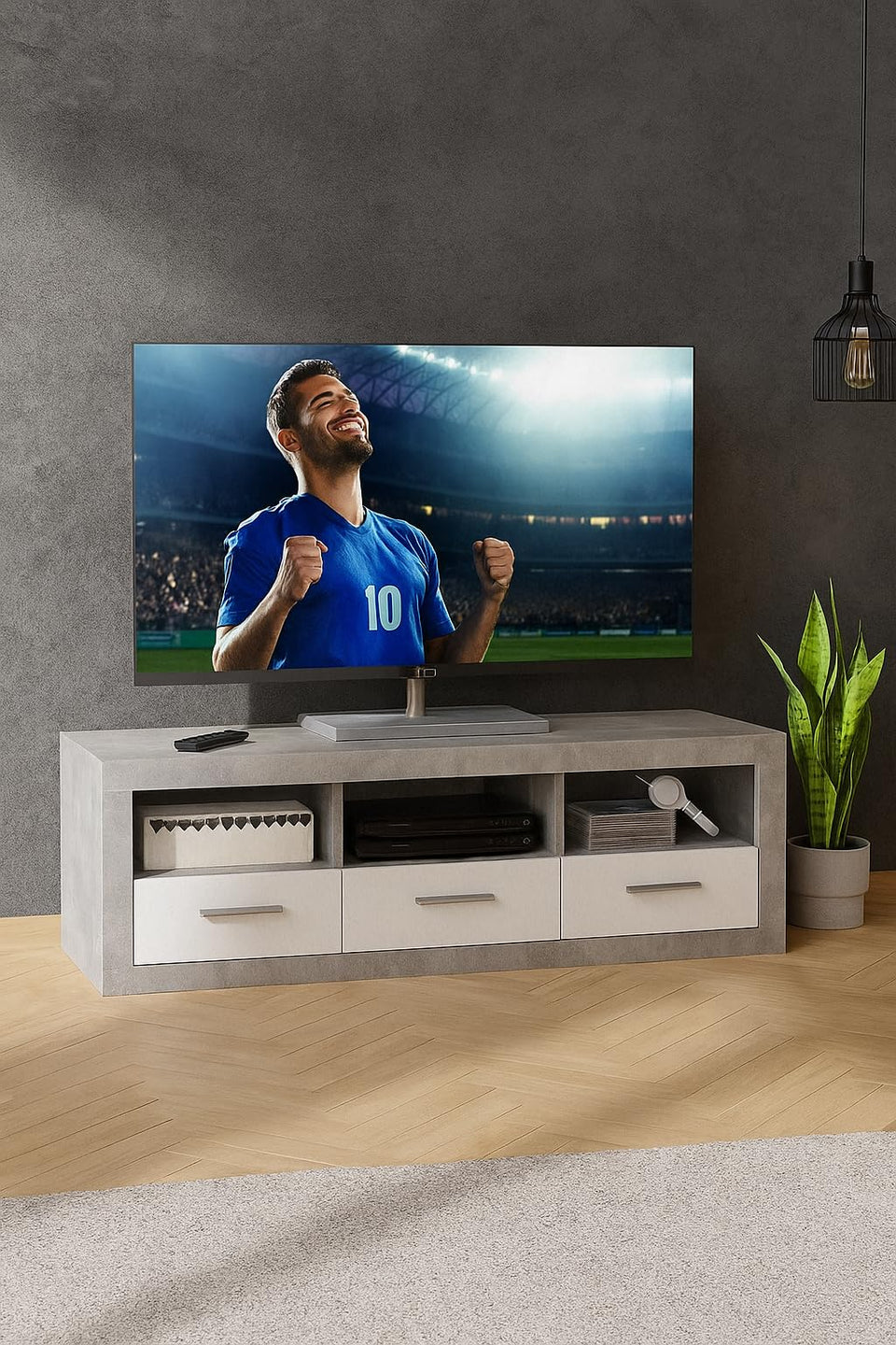 Cosmo Large TV Cabinet Grey and White Gloss - Lavish Kitchen Isle