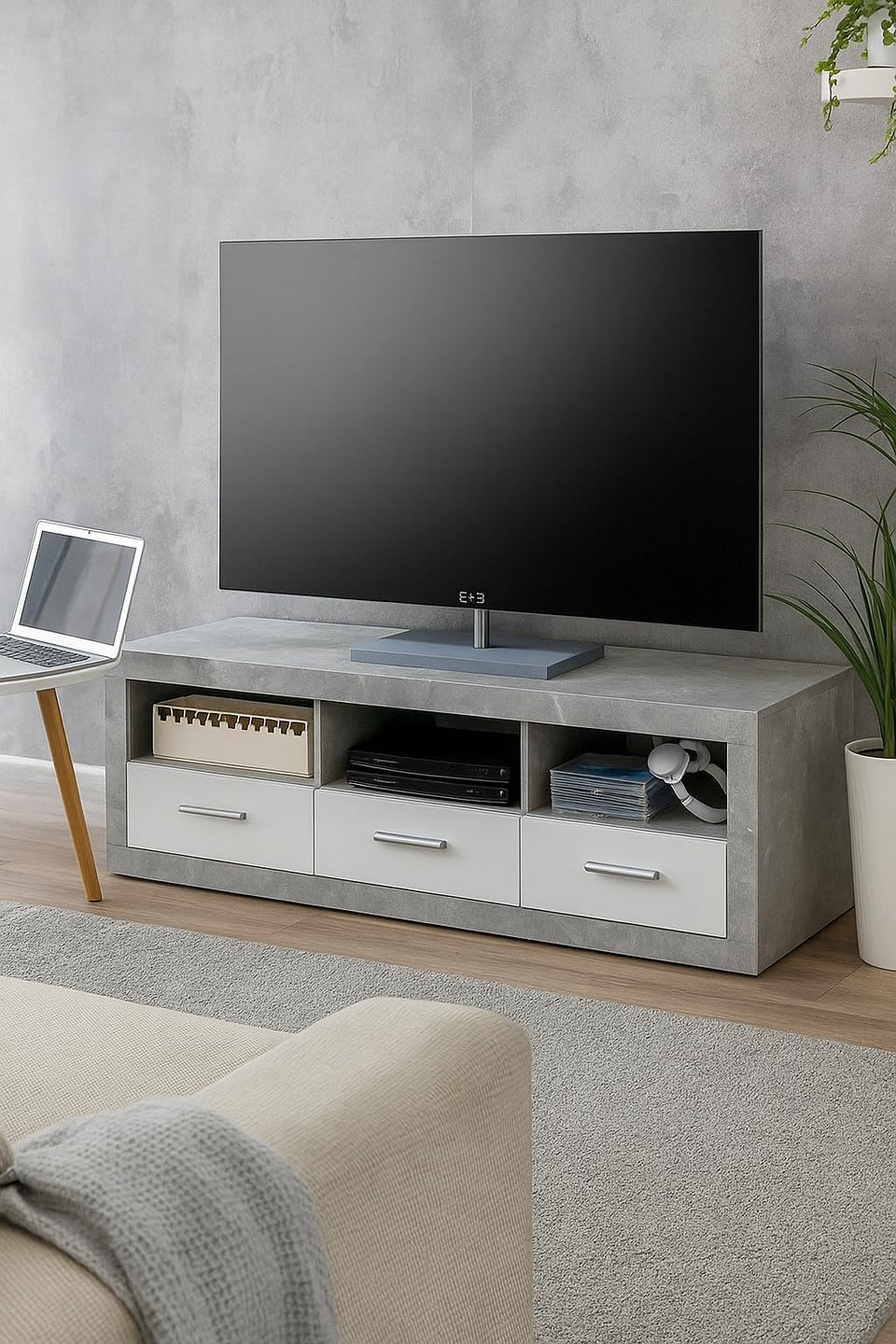 Cosmo Large TV Cabinet Grey and White Gloss - Lavish Kitchen Isle