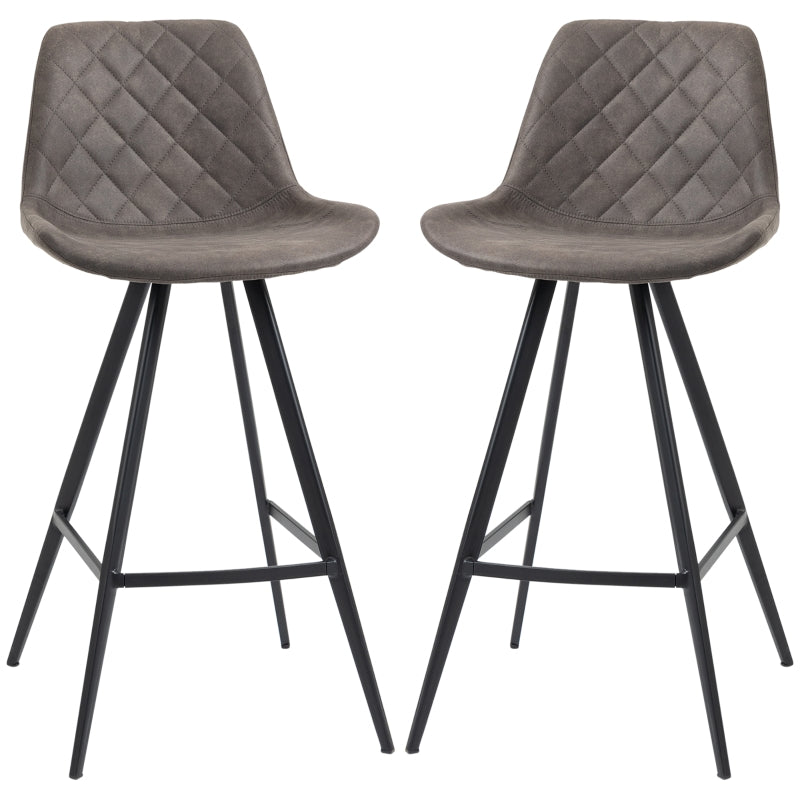 Set Of 2 Bar Stools Vintage Microfiber Cloth Padded Home Bar Cafe Kitchen Chair Dark