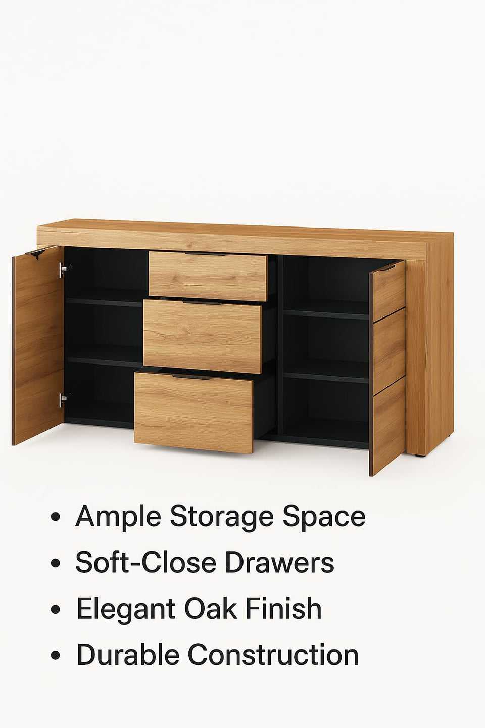 Erenity Large Oak Effect 3 Drawer Sideboard