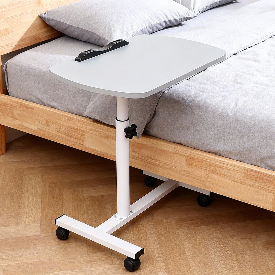 Adjustable Overbed Table Tray with Wheels for Home Use or Medical - Grey