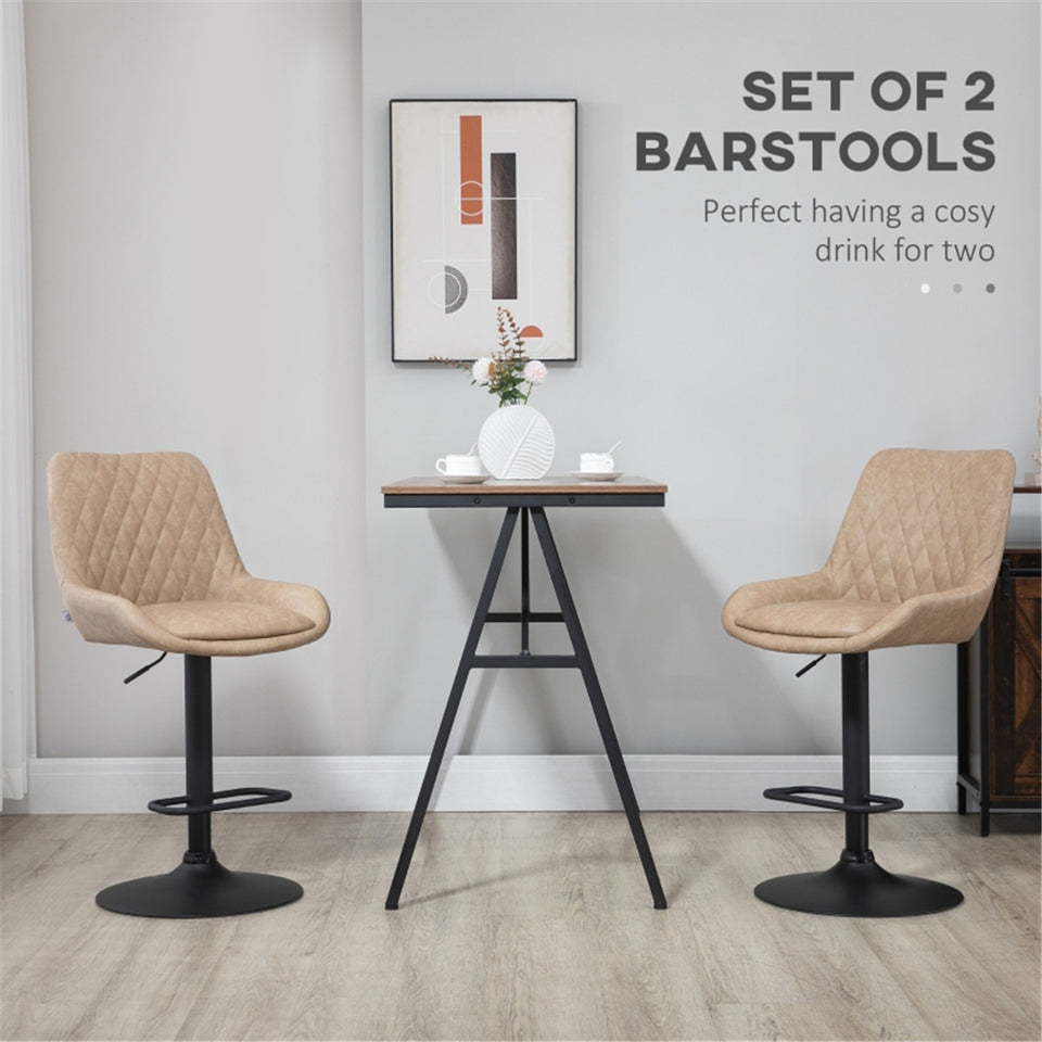Set of 2 green faux leather bar stools with adjustable height and swivel features, ideal for modern kitchen or bar area.