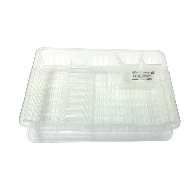 Clear Medium Plastic Dish Drainer Plate and Cutlery Rack with Drip Tray - Lavish Kitchen Isle