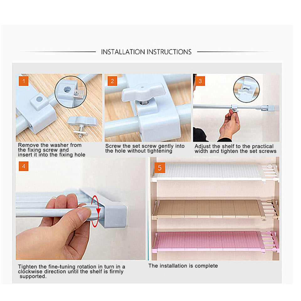 Adjustable Extendable Rack Wardrobe Closet Cupboard Divider Rack Storage Organizer Shelf Easy to install