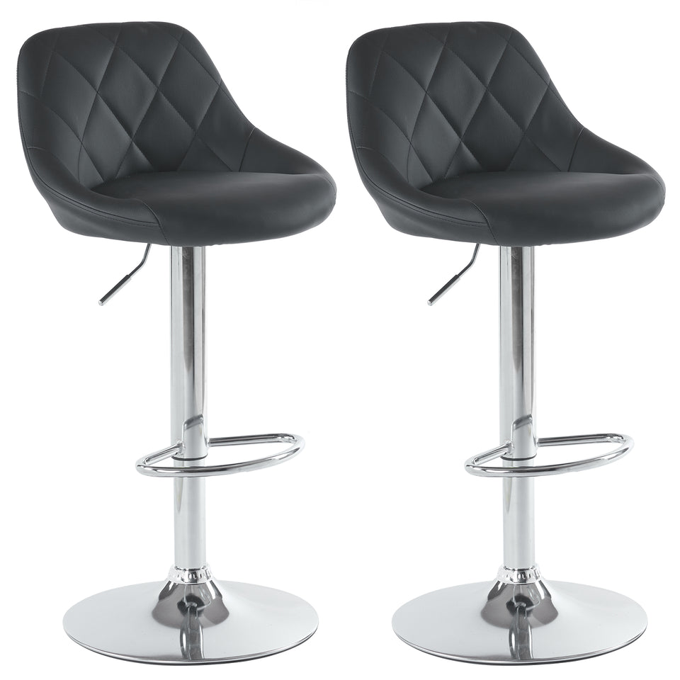 2pcs Adjustable Bar Stools Rhombus Backrest Black PU Leather, No Armrest – Modern High Bar Stools for Kitchen and Bar Counters