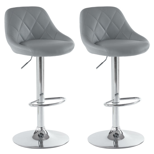 2pcs Adjustable Bar Stools Rhombus Backrest Grey PU Leather No Armrest Modern High Bar Stools for Kitchen and Bar Counters