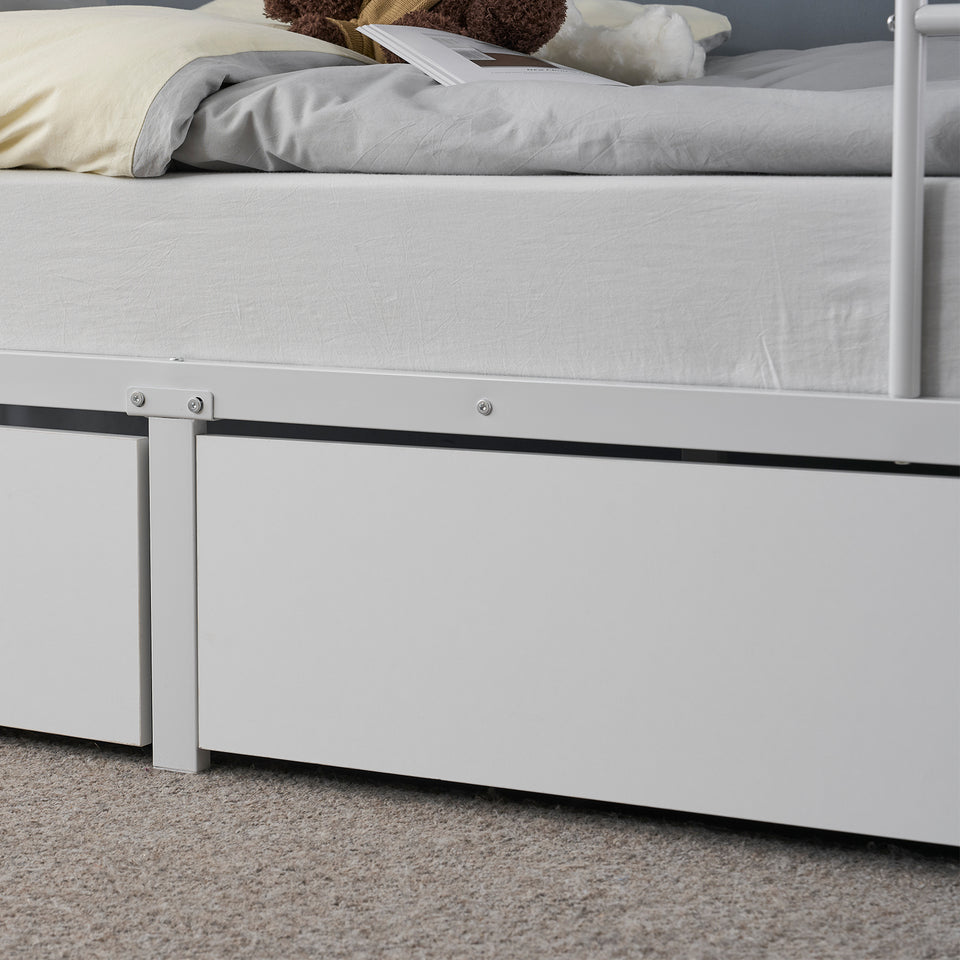 Twin Over Twin Bunk Bed with Two Storage Drawers & Full-Length Guard Rail, Heavy Duty Metal Bunk Bed for Kids Teens Adults, White