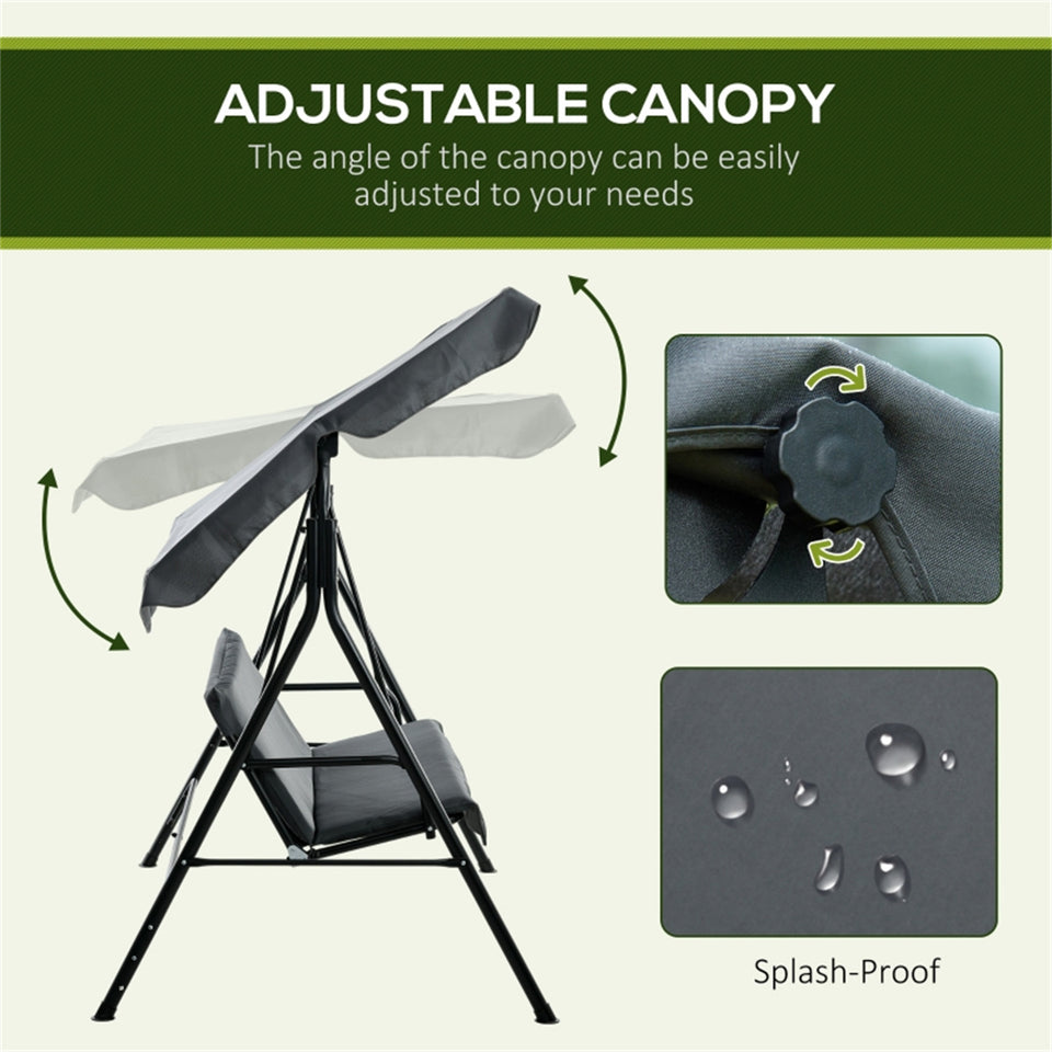Lavish Kitchen Isle 3-seat outdoor patio swing chair with adjustable canopy, cushions, and anti-slip foot pads in grey.