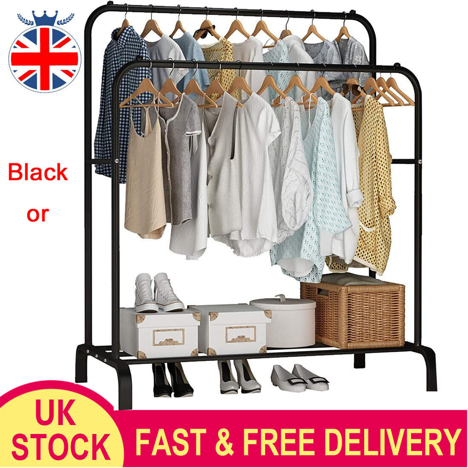 Heavy Duty Double Clothes Rail Hanging Rack Garment Display Stand Storage Portable Wardrobe Shelf