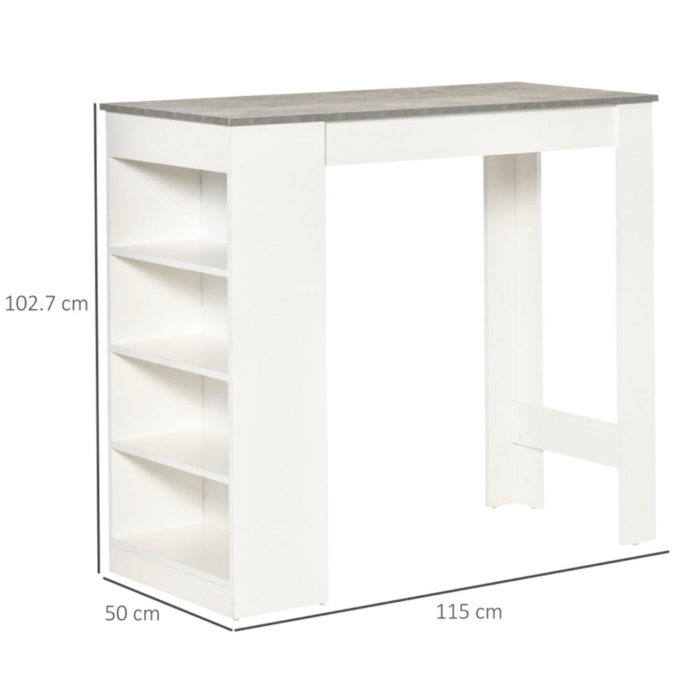 Modern Space-Saving Bar Table with Shelves, Natural Wood and Grey Finish
