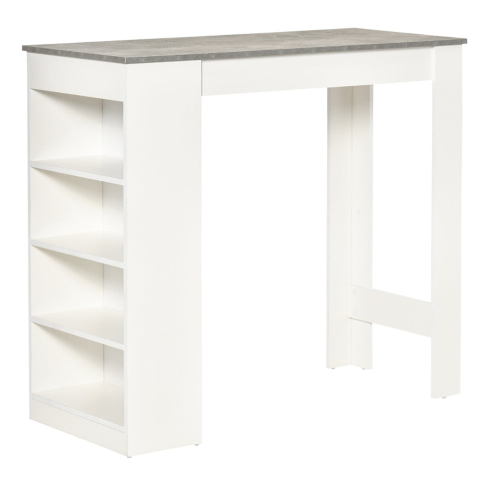 Modern Space-Saving Bar Table with Shelves, Natural Wood and Grey Finish