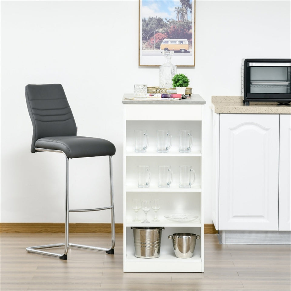 Modern Space-Saving Bar Table with Shelves, Natural Wood and Grey Finish