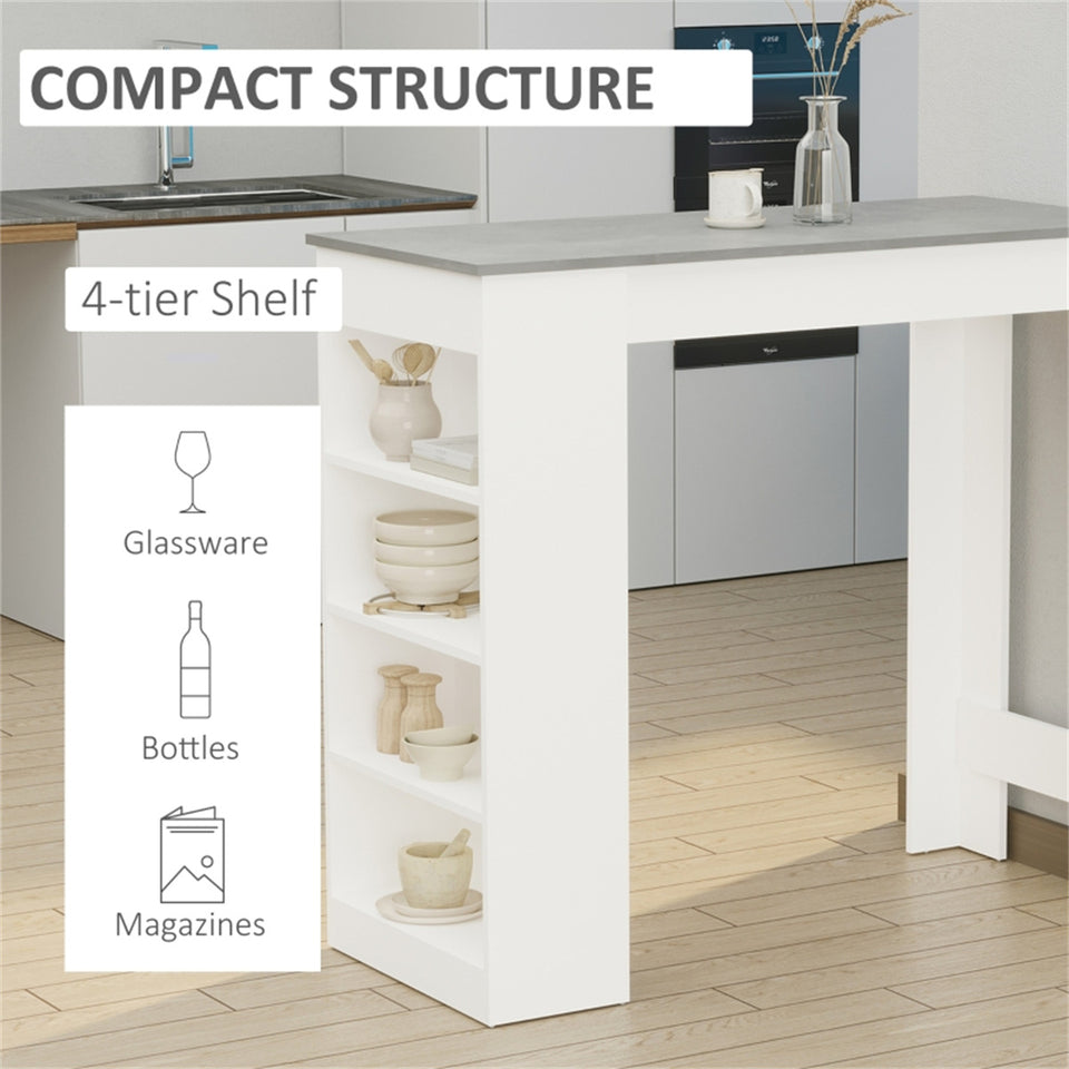 Modern Space-Saving Bar Table with Shelves, Natural Wood and Grey Finish