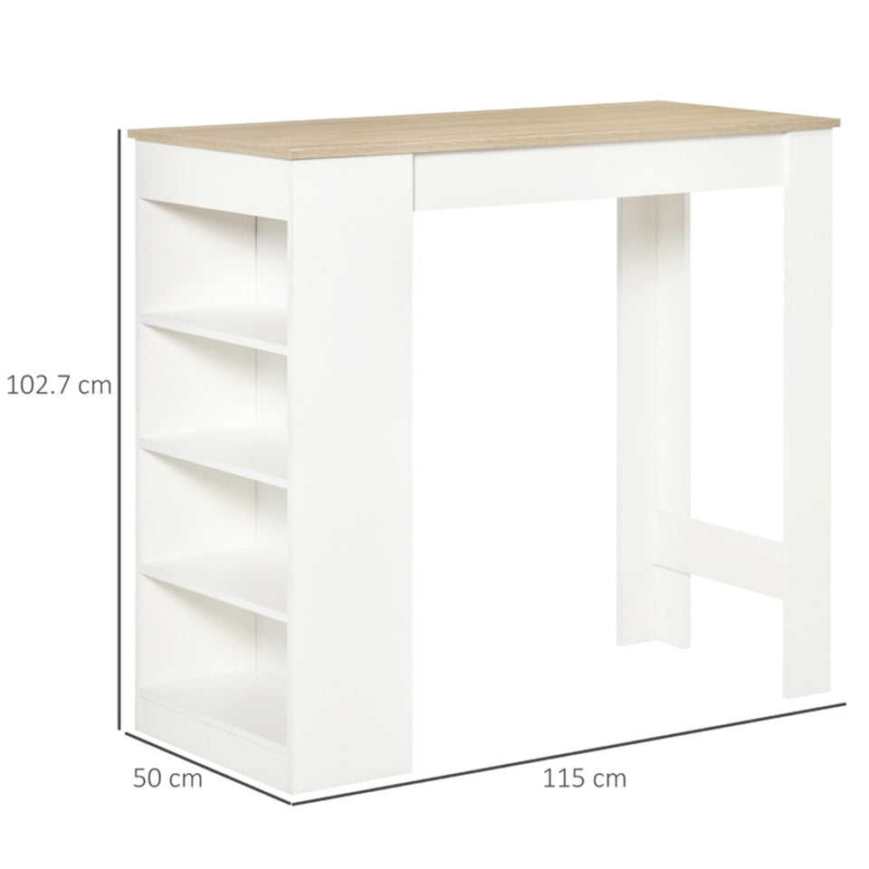Modern Space-Saving Bar Table with Shelves, Natural Wood and White Finish
