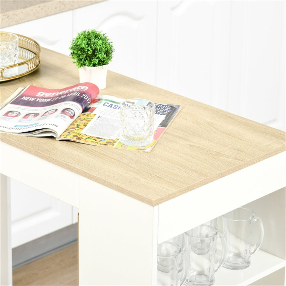 Modern Space-Saving Bar Table with Shelves, Natural Wood and White Finish