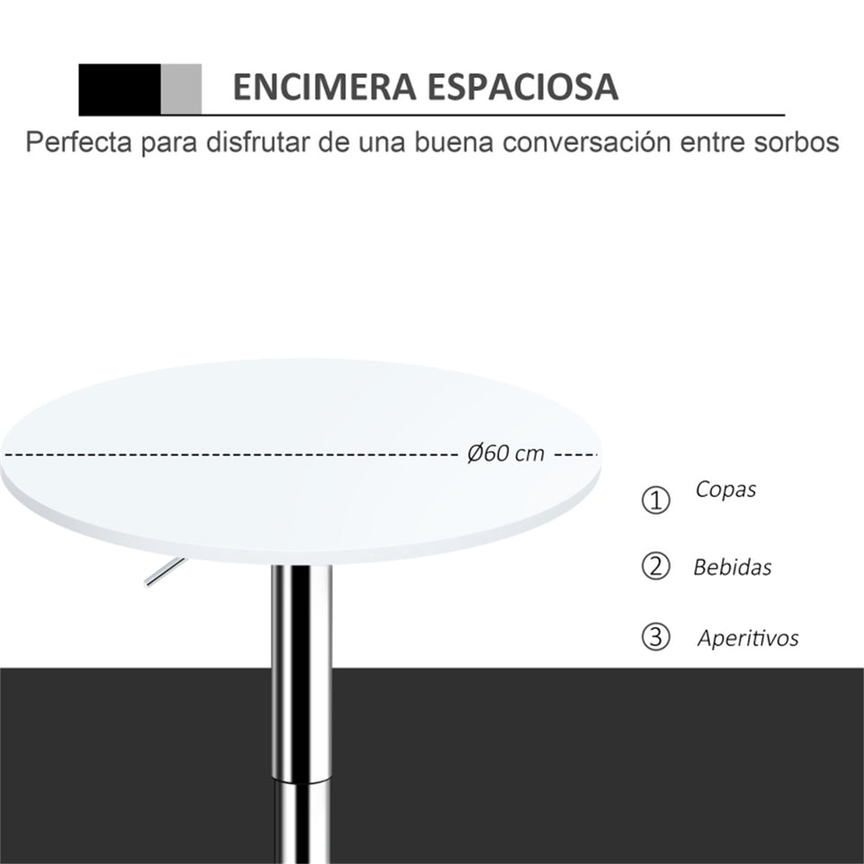 Bar table with Steel Legs Adjustable Height- White