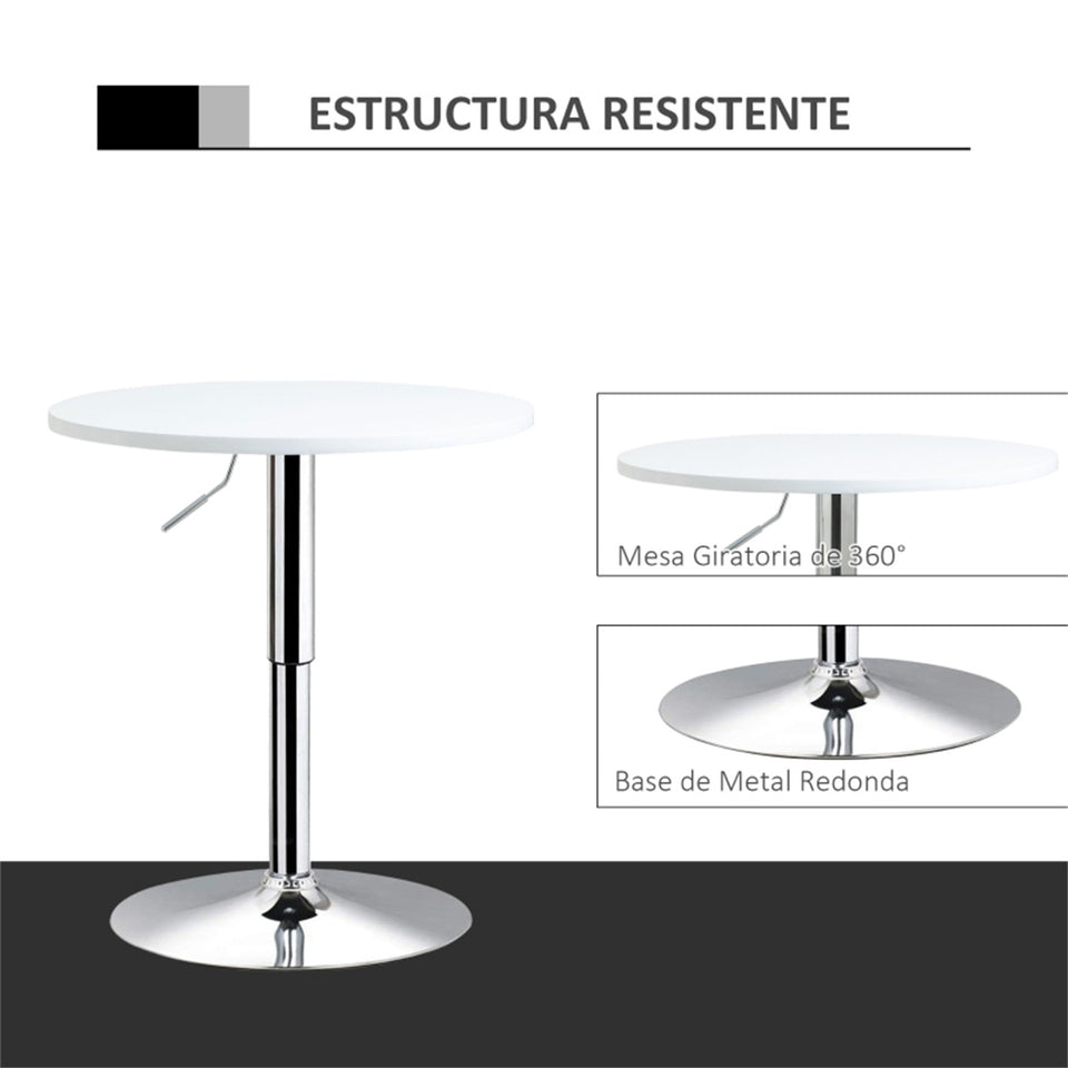 Bar table with Steel Legs Adjustable Height- White