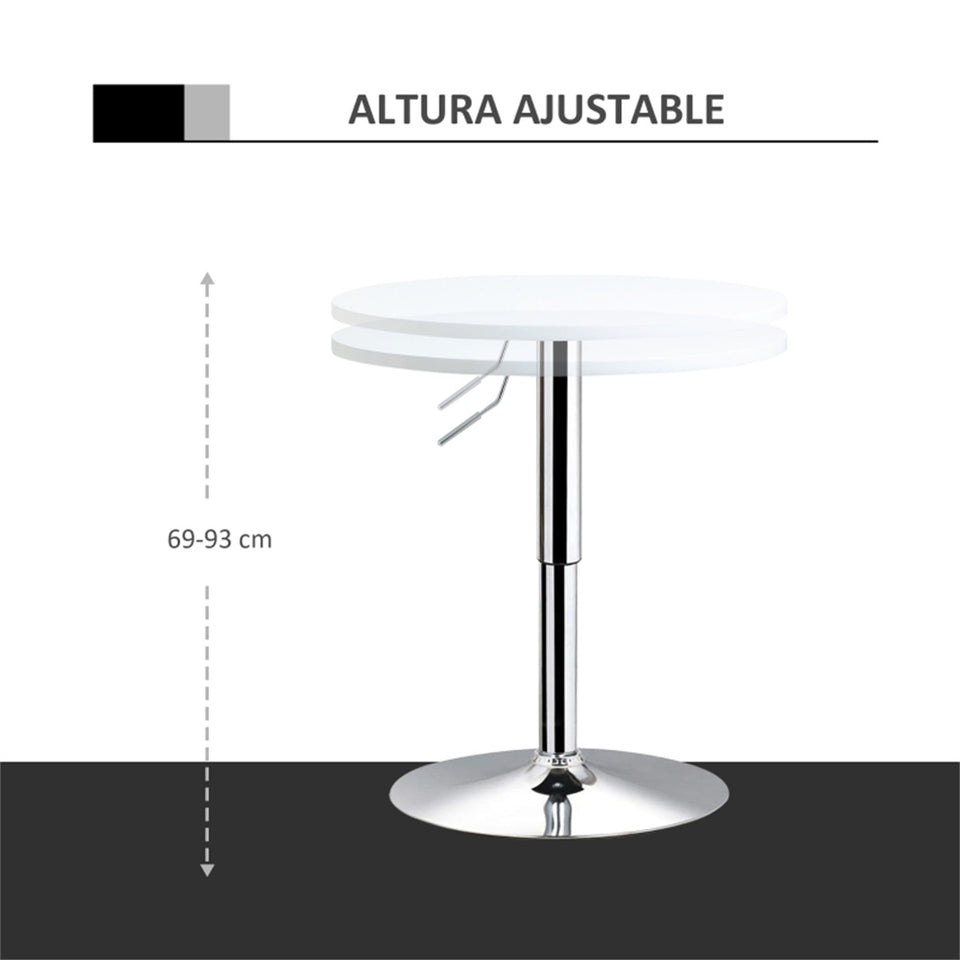 Bar table with Steel Legs Adjustable Height- White