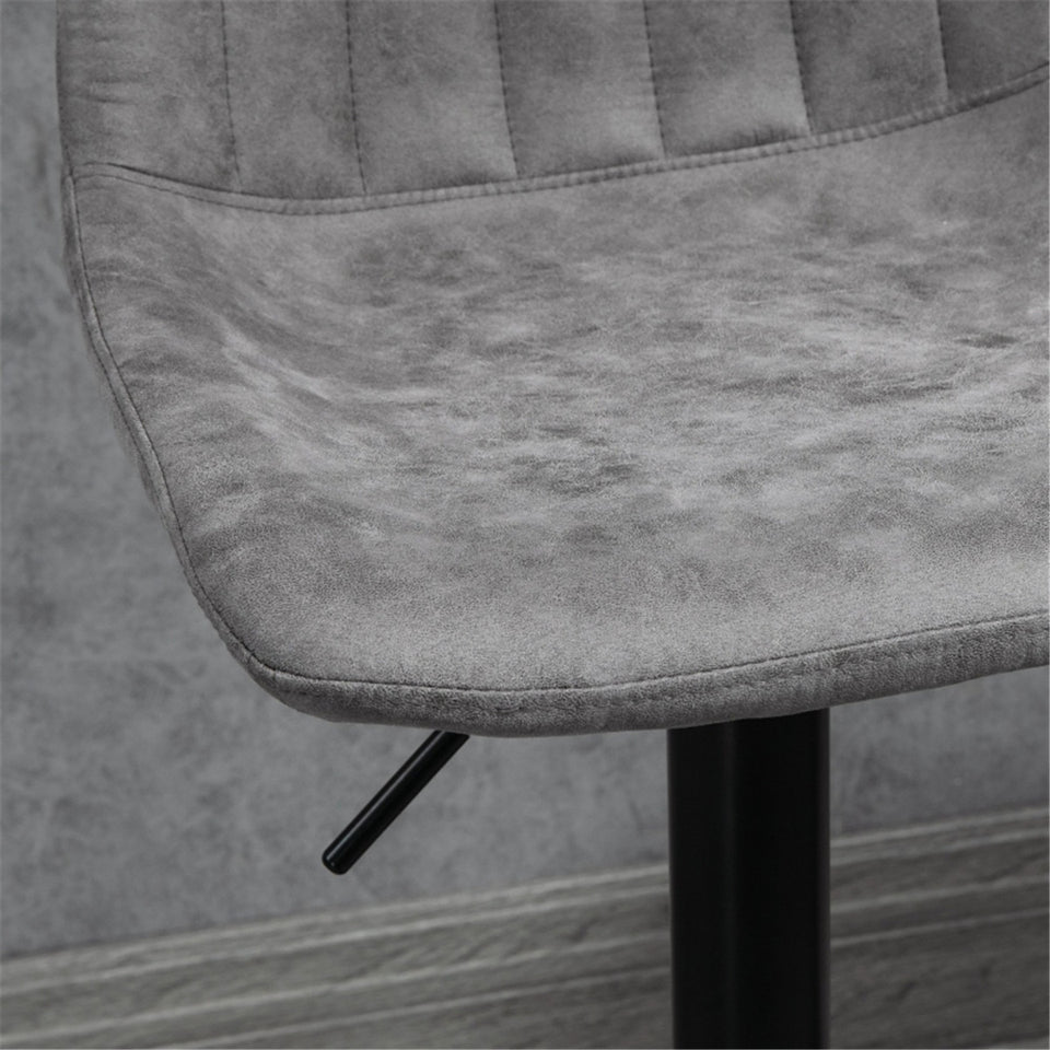 Set of 2 Grey Adjustable Bar Stools – Worn-Effect Microfibre Leather with Swivel & Footrest