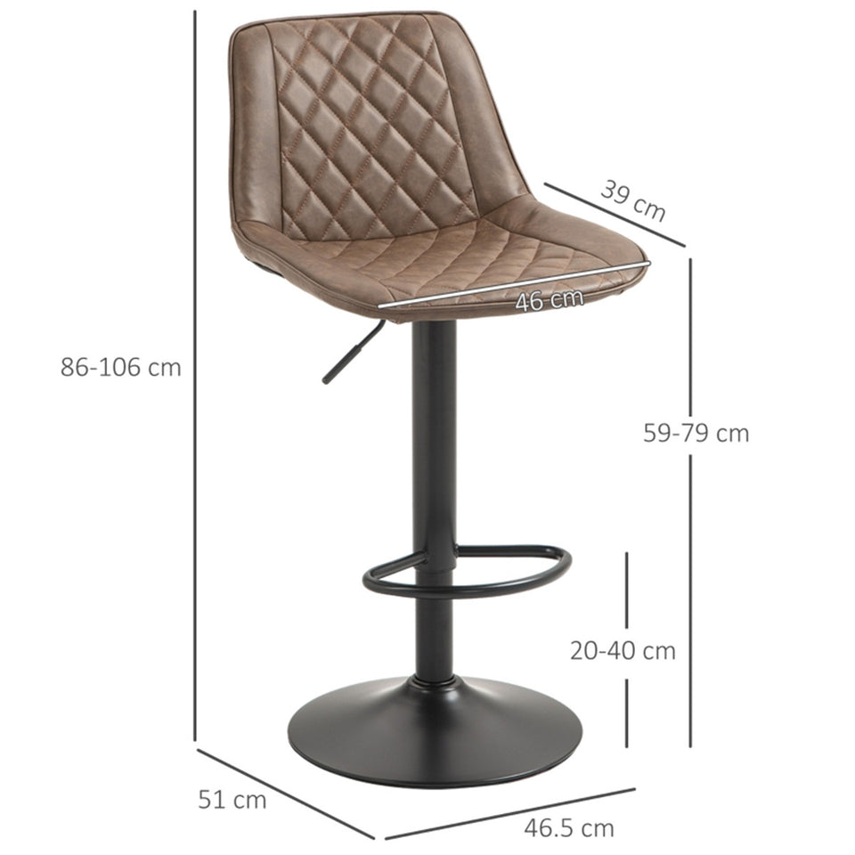 Set of 2 Adjustable PU Leather Bar Stools – Brown Swivel Chairs with Footrest
