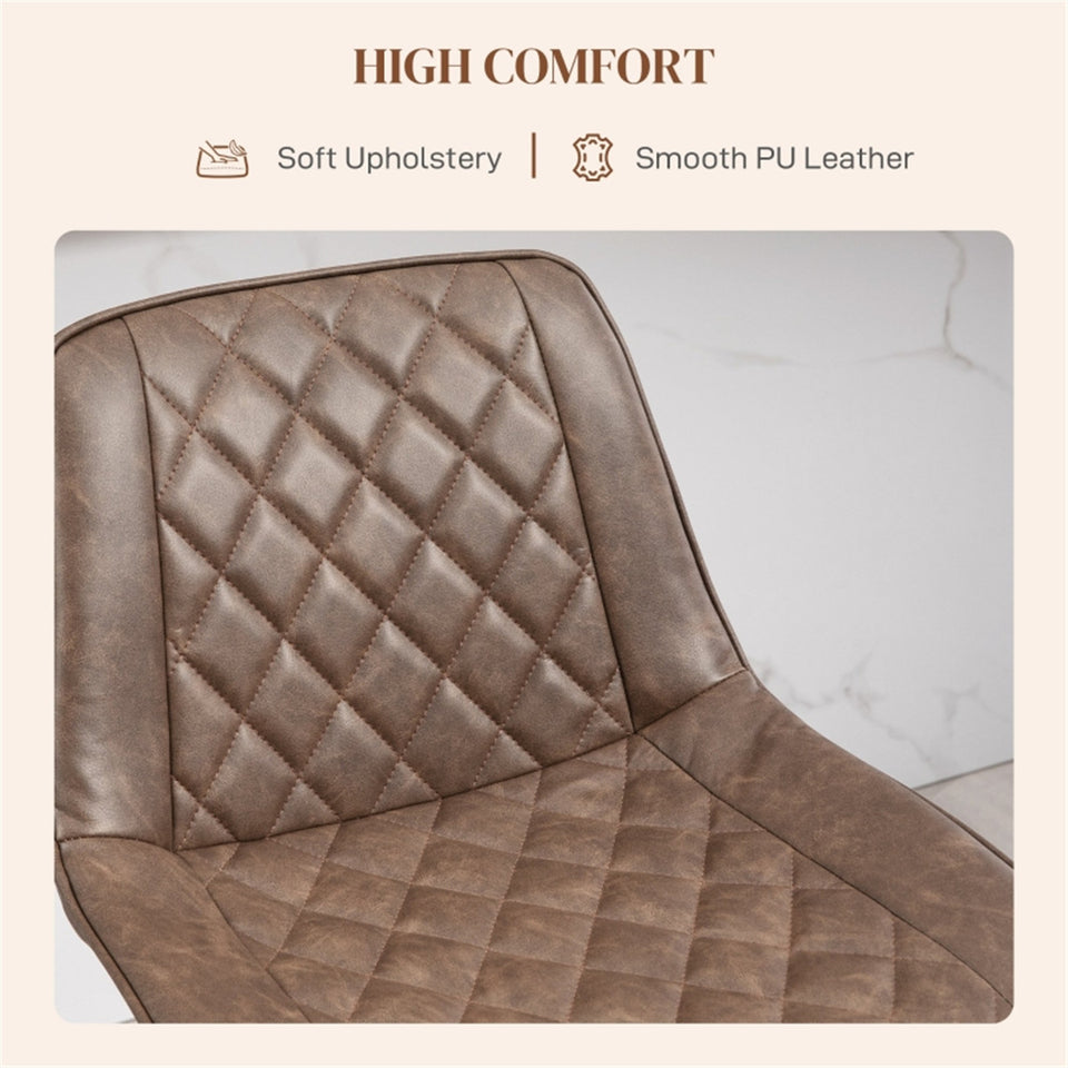 Set of 2 Adjustable PU Leather Bar Stools – Brown Swivel Chairs with Footrest