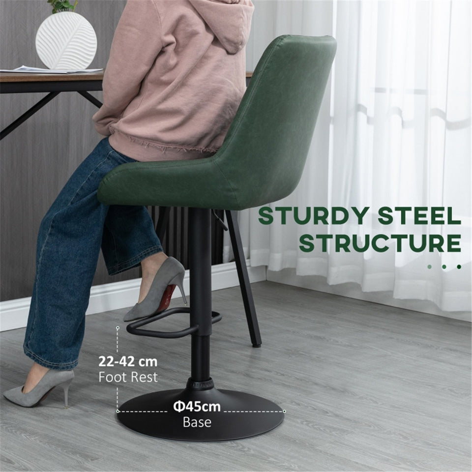 Set of 2 green faux leather bar stools from Lavish Kitchen Isle, adjustable height and swivel with modern design