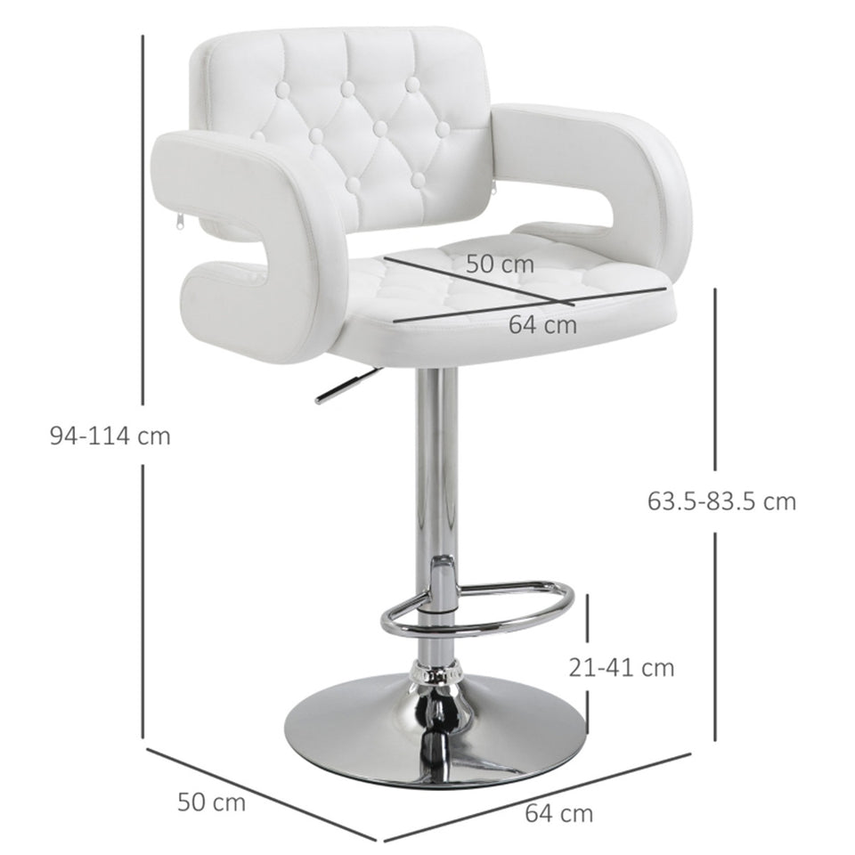 Adjustable Beige Faux Leather Bar Stool with High Back & Arms