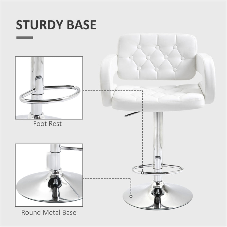 Adjustable Beige Faux Leather Bar Stool with High Back & Arms